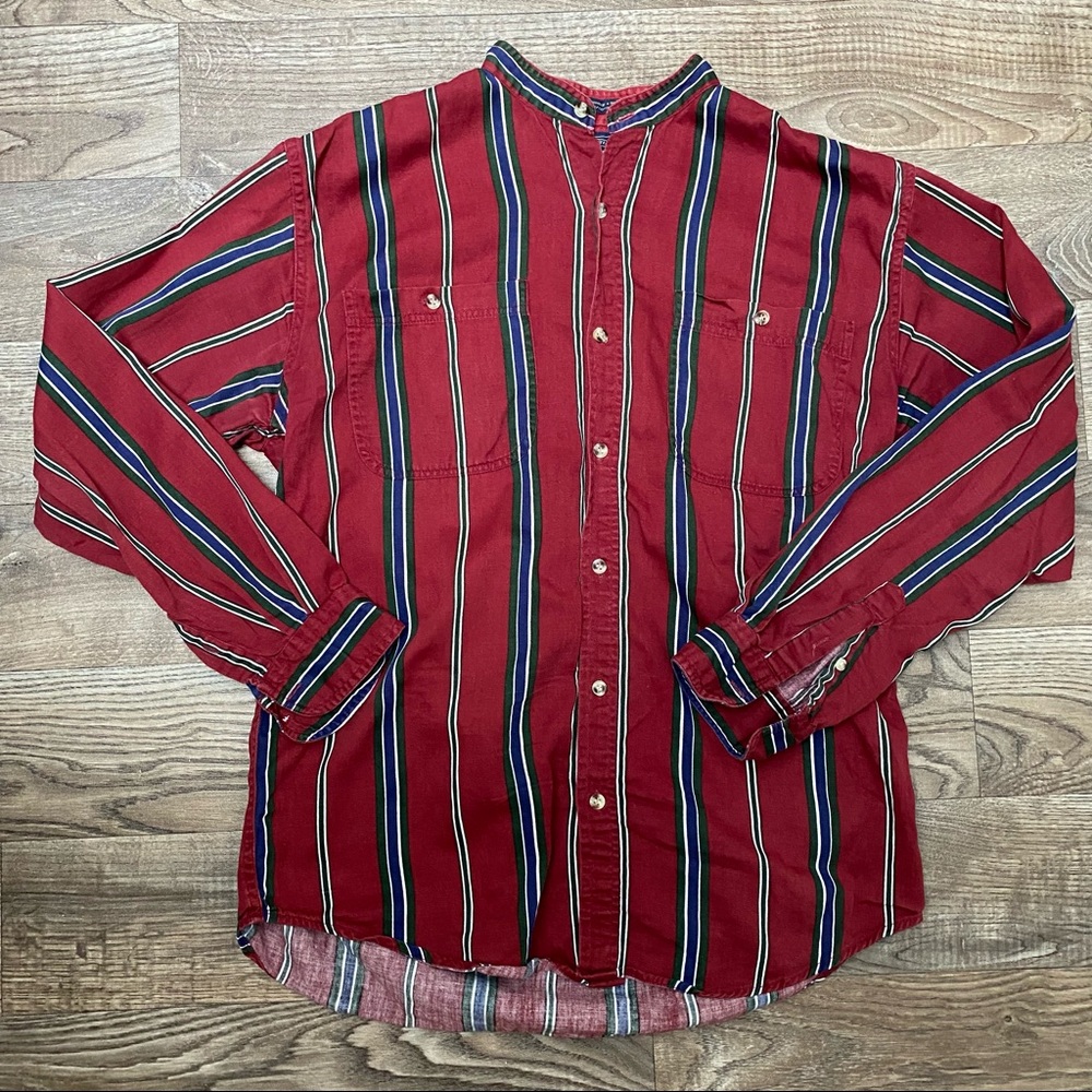 🍄 5/$30 Vintage Striped Mandarin Shirt - Picture 13 of 13